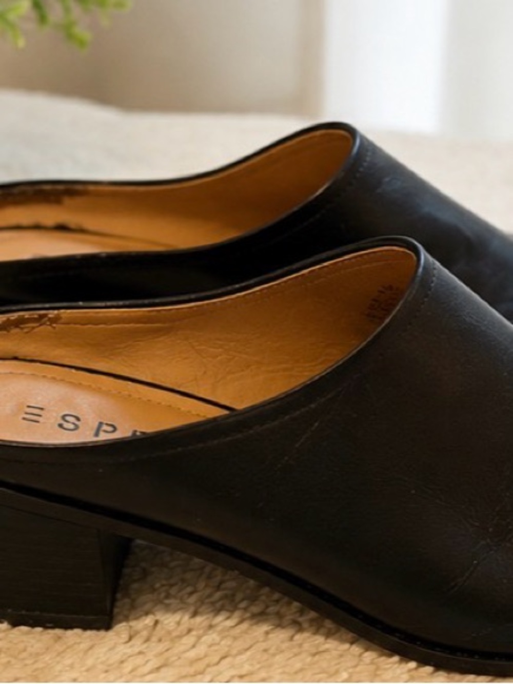 Esprit Black Leather Slip-On Block Heel Mules